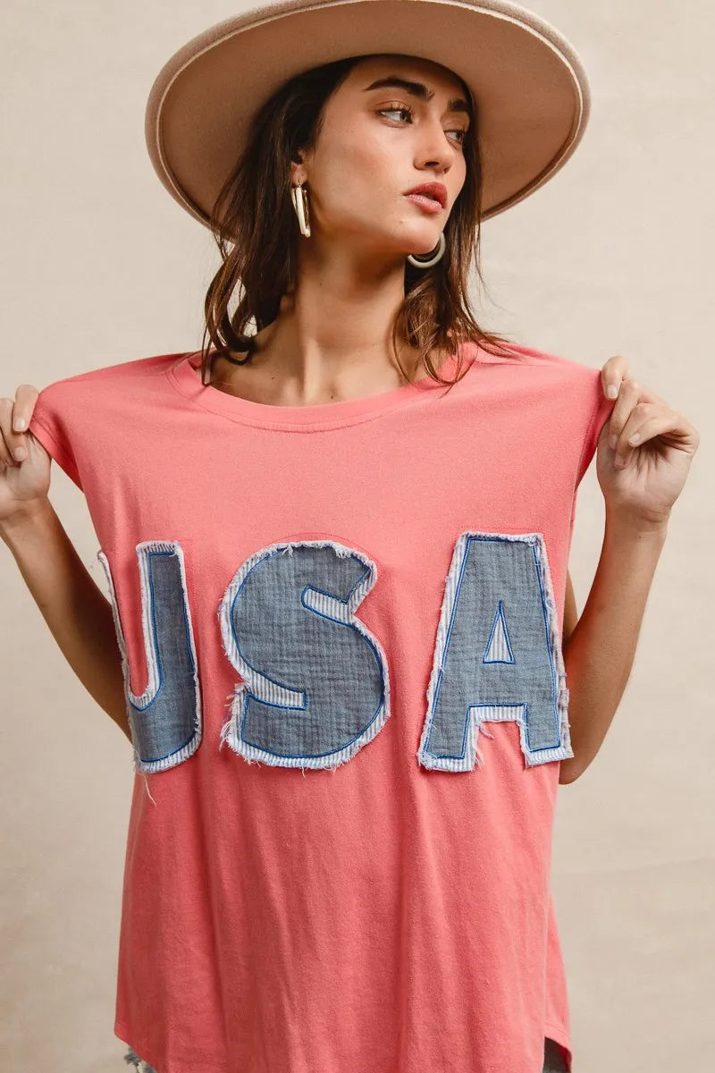 BiBi Washed Jersey With Usa Patched Raw Cut Edge Detail OutfitFlow