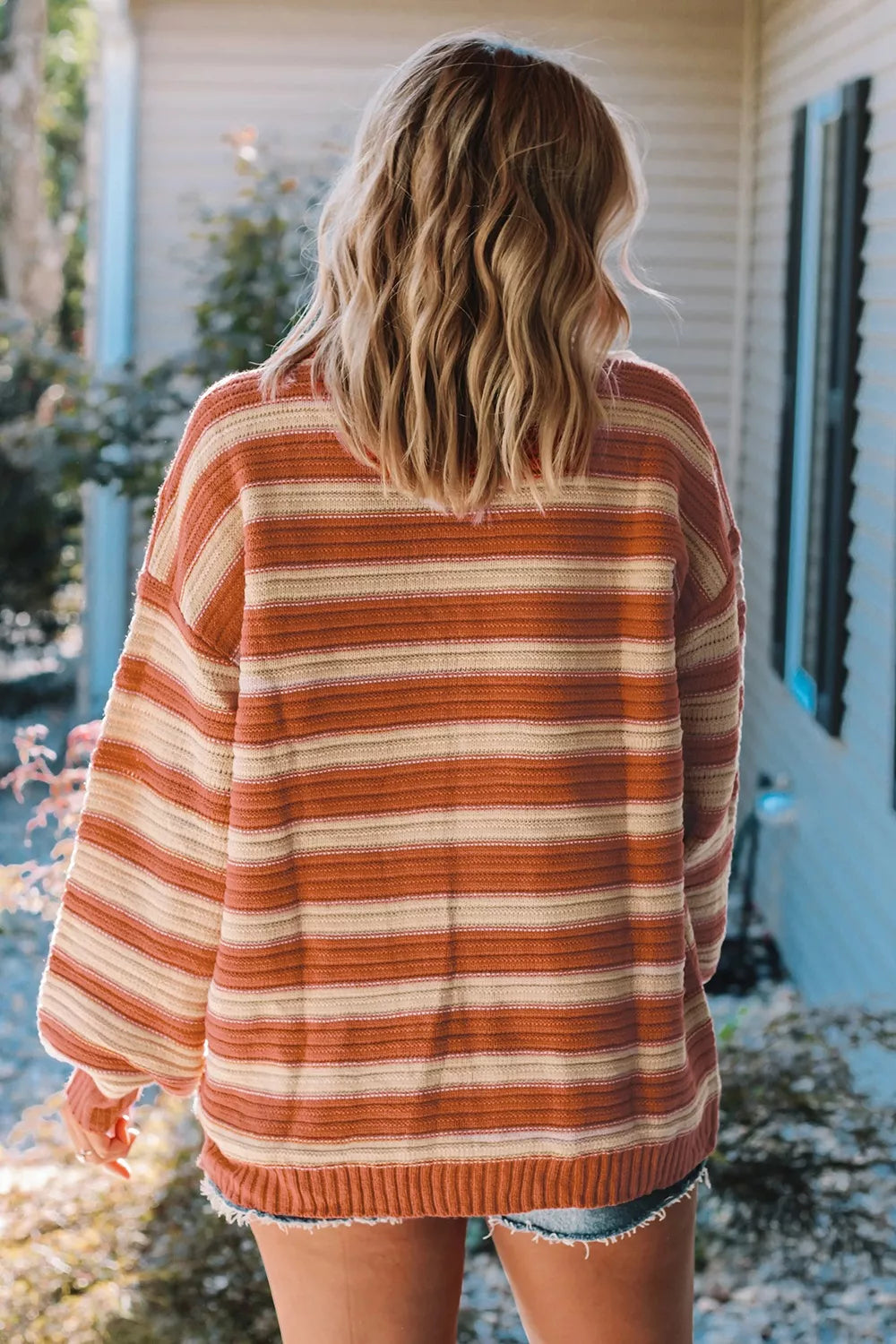 Striped Oversized Dropped Shoulder Sweater OutfitFlow