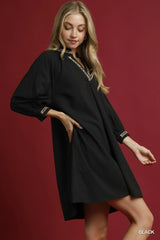 Umgee Notched Shift Dress with Trim Detail OutfitFlow