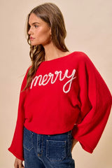 SO ME Merry Tinsel Lettering Christmas Sweater Top OutfitFlow