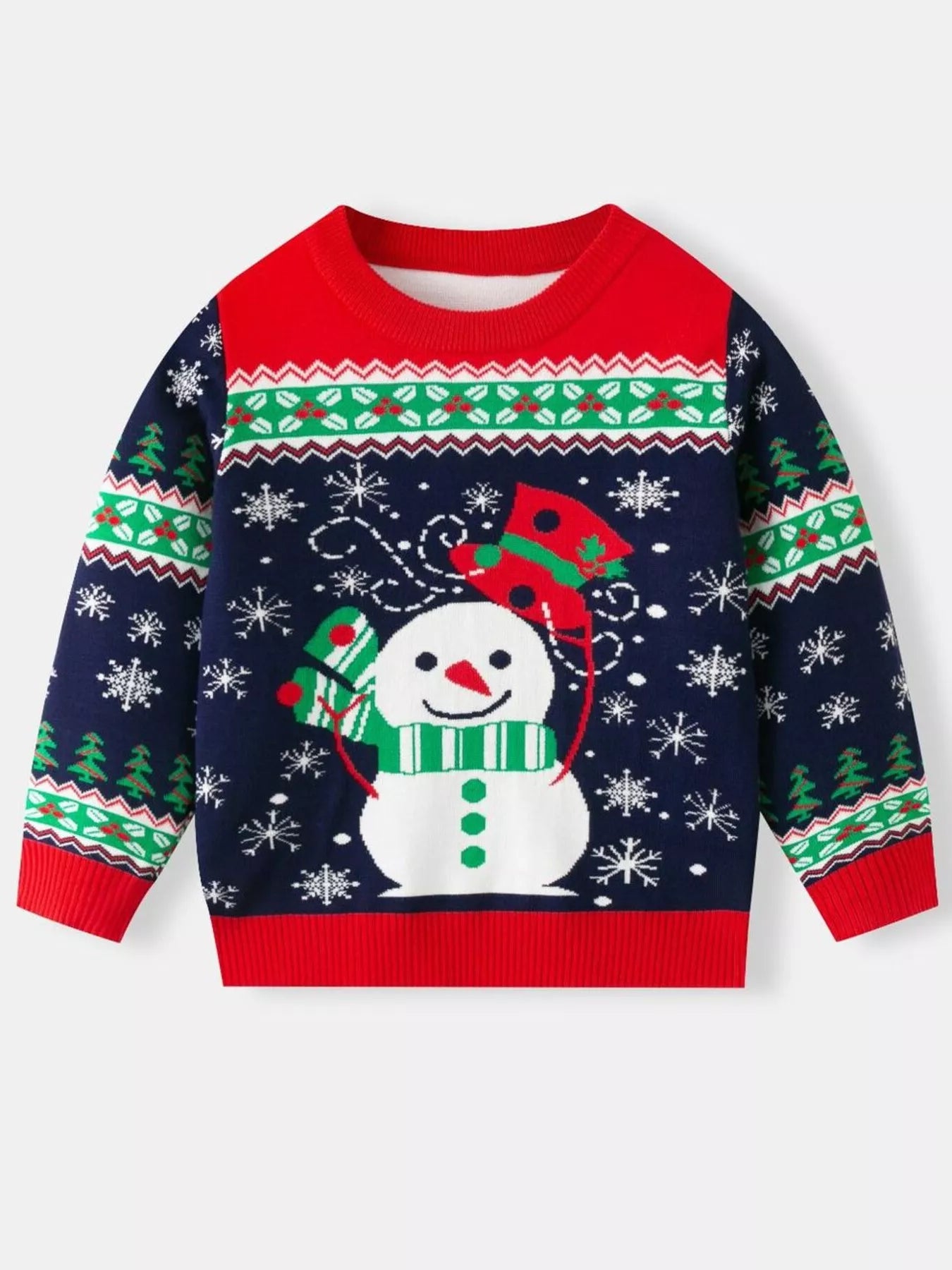 Children's Christmas Tree Round Neck Sweater Scarlet OutfitFlow