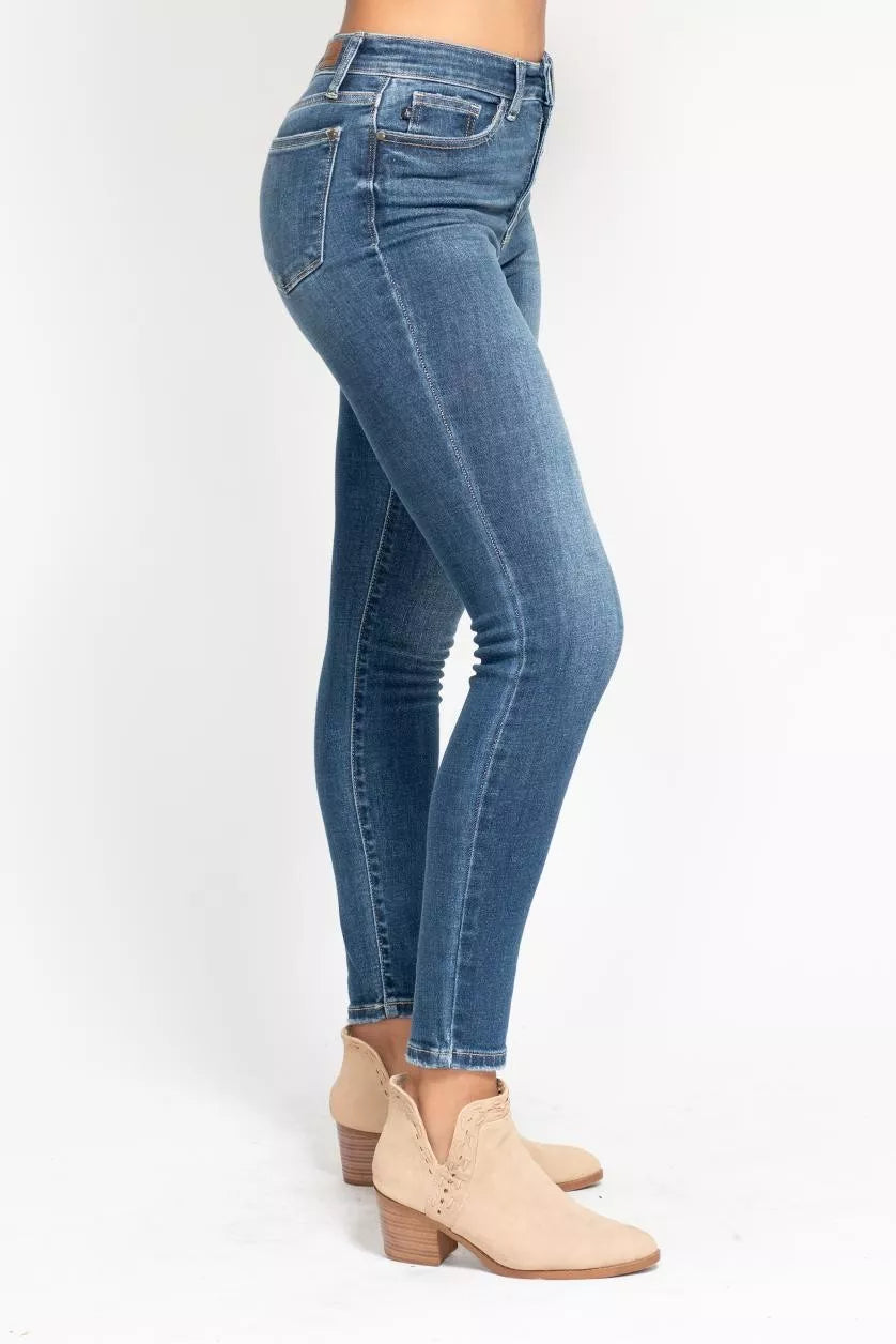 Judy Blue Full Size High Rise Button Fly Skinny Jeans Plus Size OutfitFlow