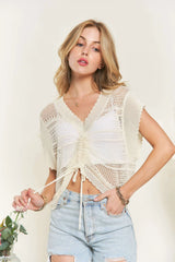 ADORA Drawstring Detail Crochet Top OutfitFlow