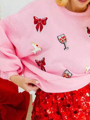 Halloween Sequin Round Neck Long Sleeve Sweatshirt OutfitFlow