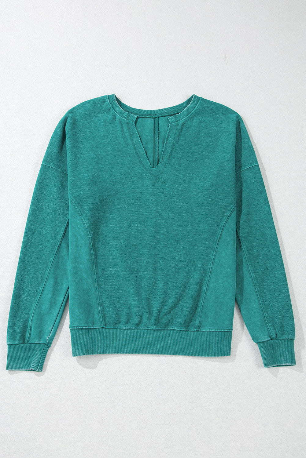 Notched Drop Shoulder Long Sleeve Sweatshirt OutfitFlow