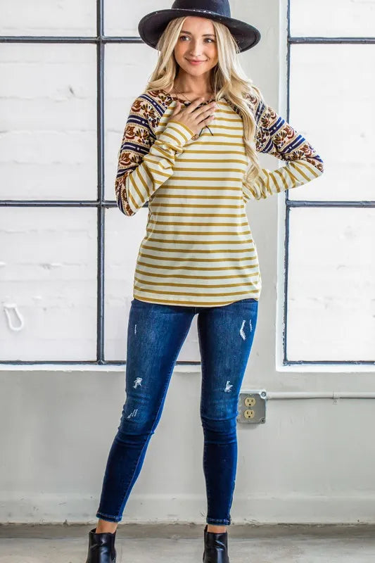 And The Why Stripe Ethnic Print Raglan Top OutfitFlow