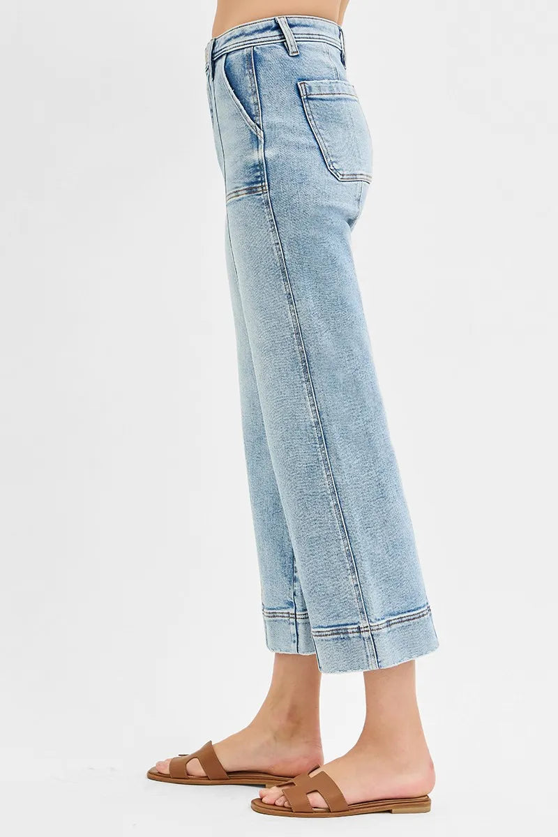 RISEN Full Size High Rise Crop Wide Front Seam Detailed Jeans Plus Size OutfitFlow