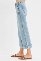 RISEN Full Size High Rise Crop Wide Front Seam Detailed Jeans Plus Size OutfitFlow