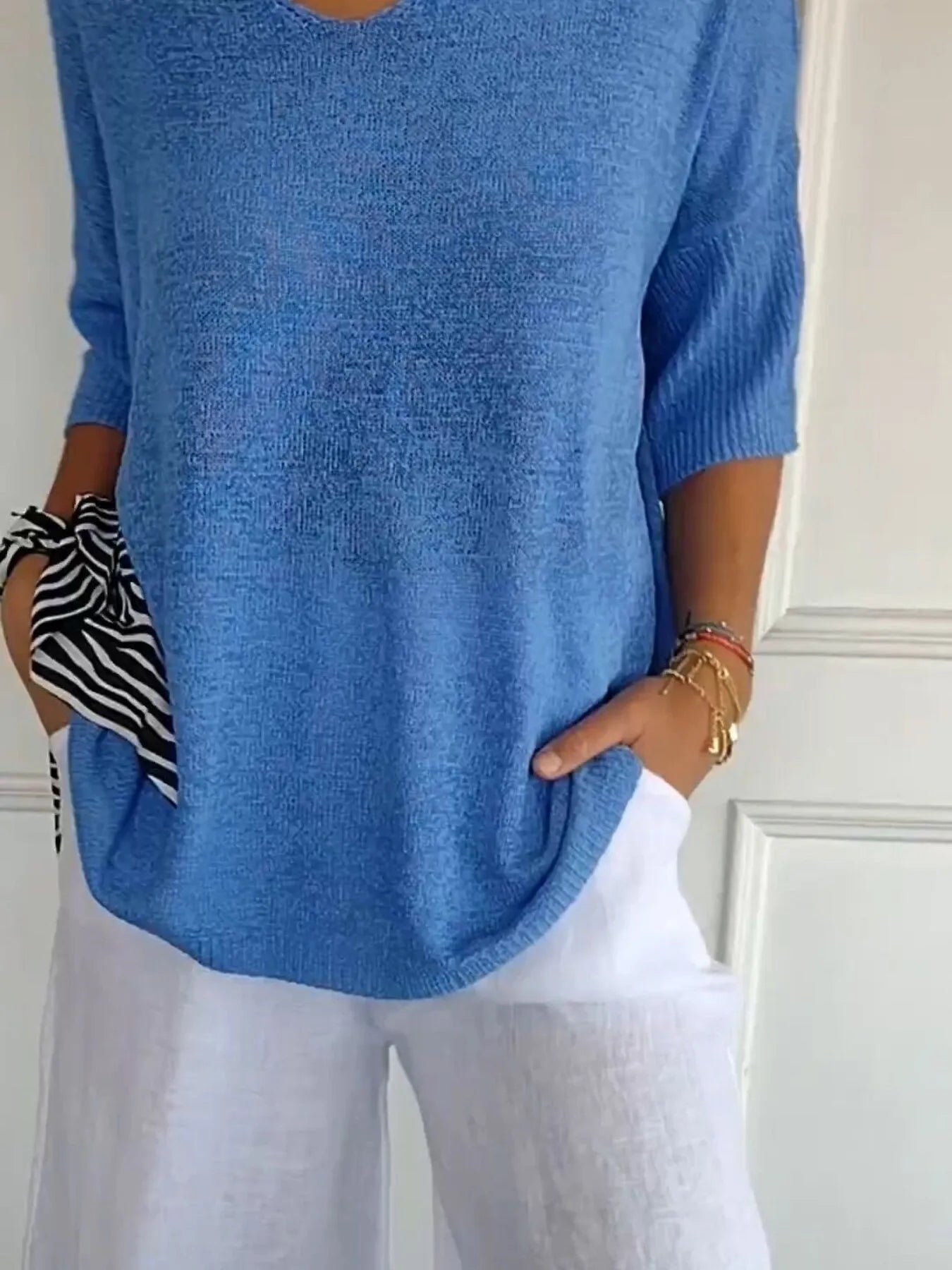 Full Size Relaxed Fit Ribbed Hem Sweater Plus Size Blue OutfitFlow