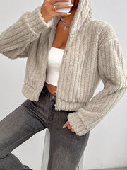 Outfit Flow - Zip Up Long Sleeve Fuzzy Hooded Jacket