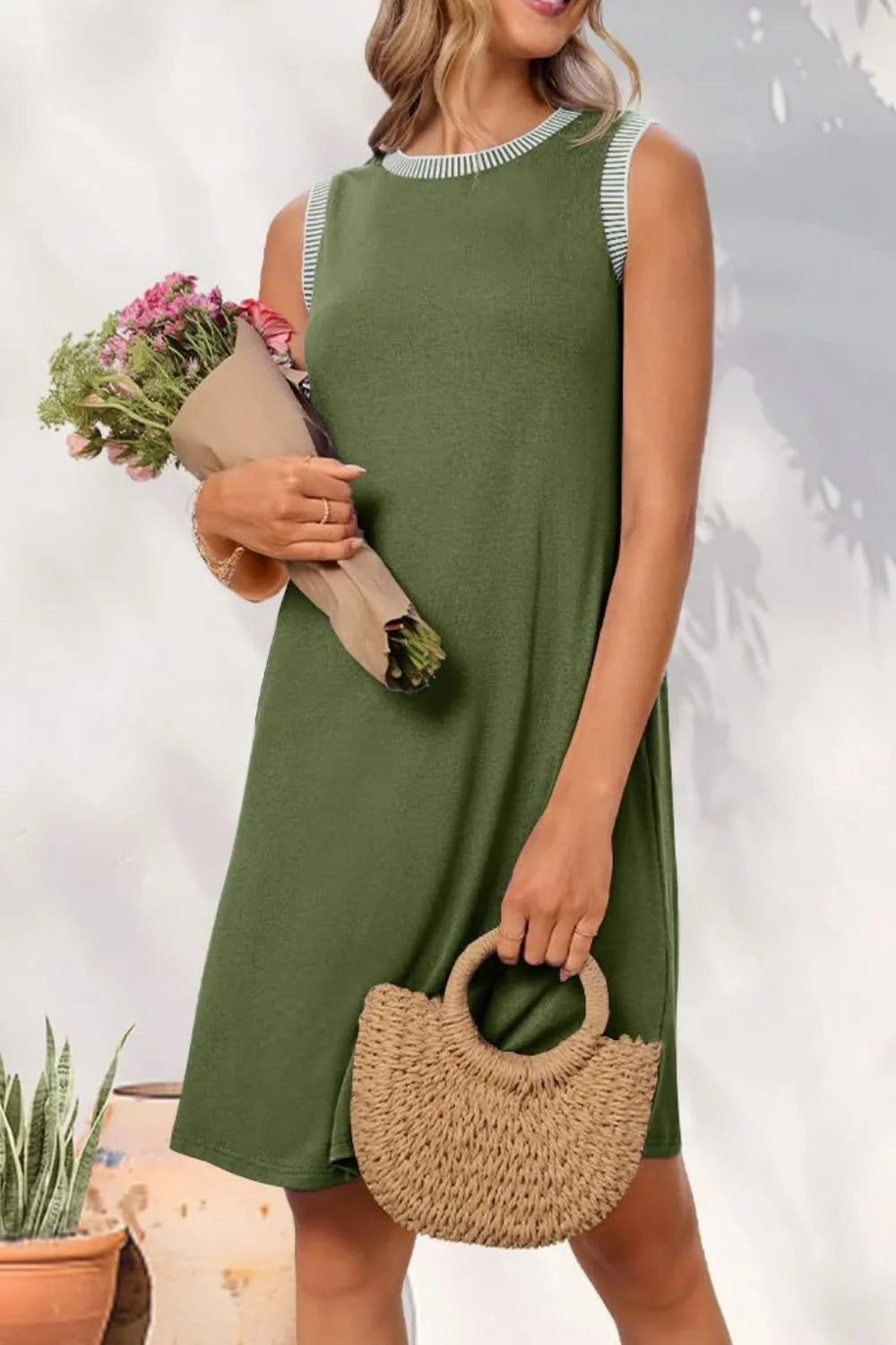 Round Neck Sleeveless Mini Tank Dress OutfitFlow
