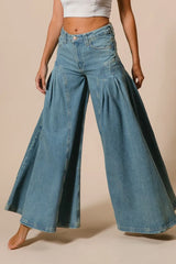 BiBi Pleated Detail Wide Jeans DENIM OutfitFlow