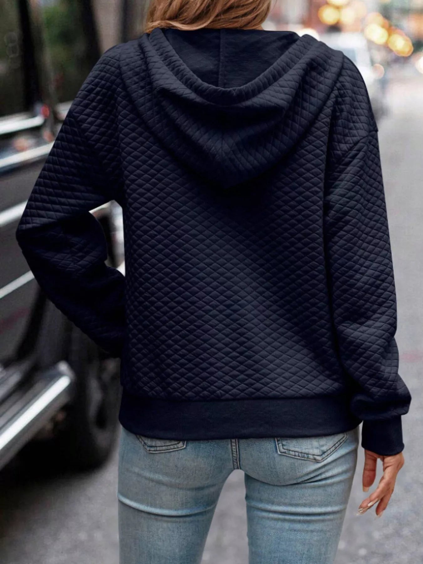 Drawstring Textured Dropped Shoulder Hoodie OutfitFlow