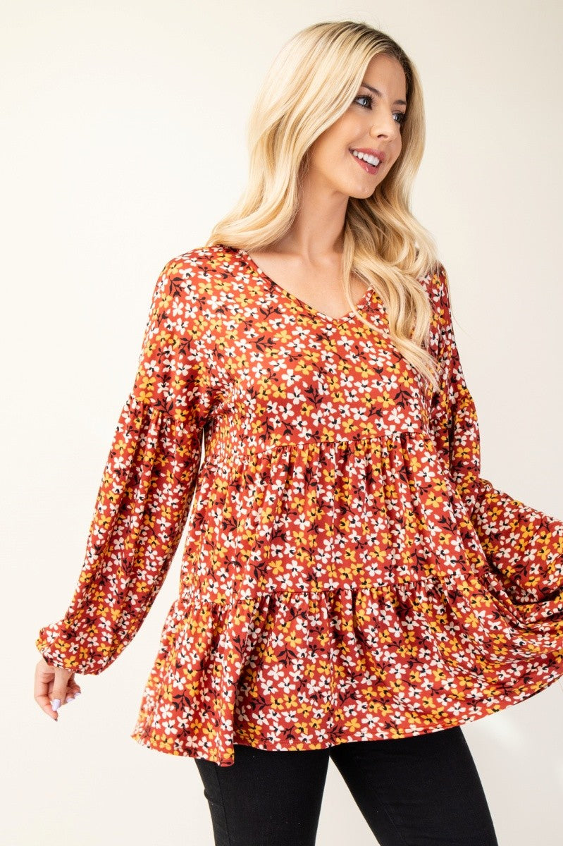 Outfit Flow - Celeste Full Size Floral V-Neck Balloon Sleeve Blouse