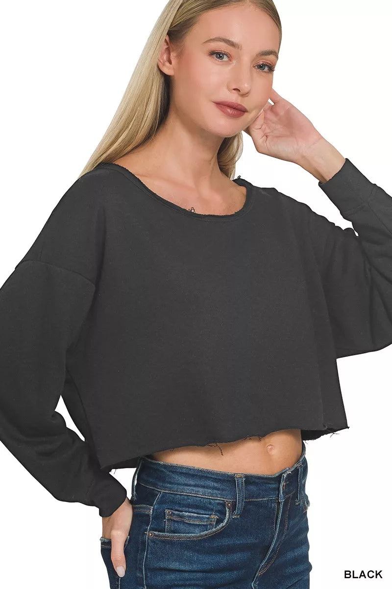 Zenana French Terry Boatneck Crop Top OutfitFlow