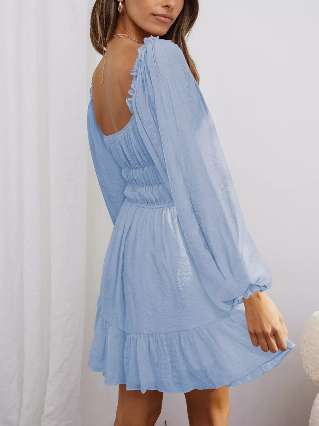 Ruffled Hem Balloon Sleeve Dress OutfitFlow