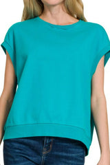 Zenana French Terry Round Neck Cap Sleeve T-Shirt OutfitFlow