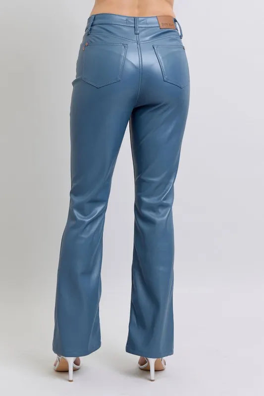 Judy Blue Full Size High Waist Tummy Control Faux Leather Bootcut Pants Plus Size OutfitFlow