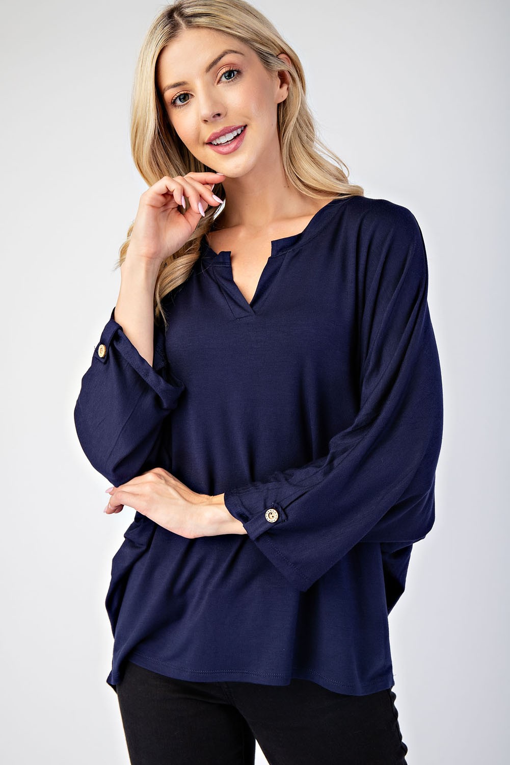 Outfit Flow - Celeste Full Size Notched Three-Quarter Sleeve Blouse