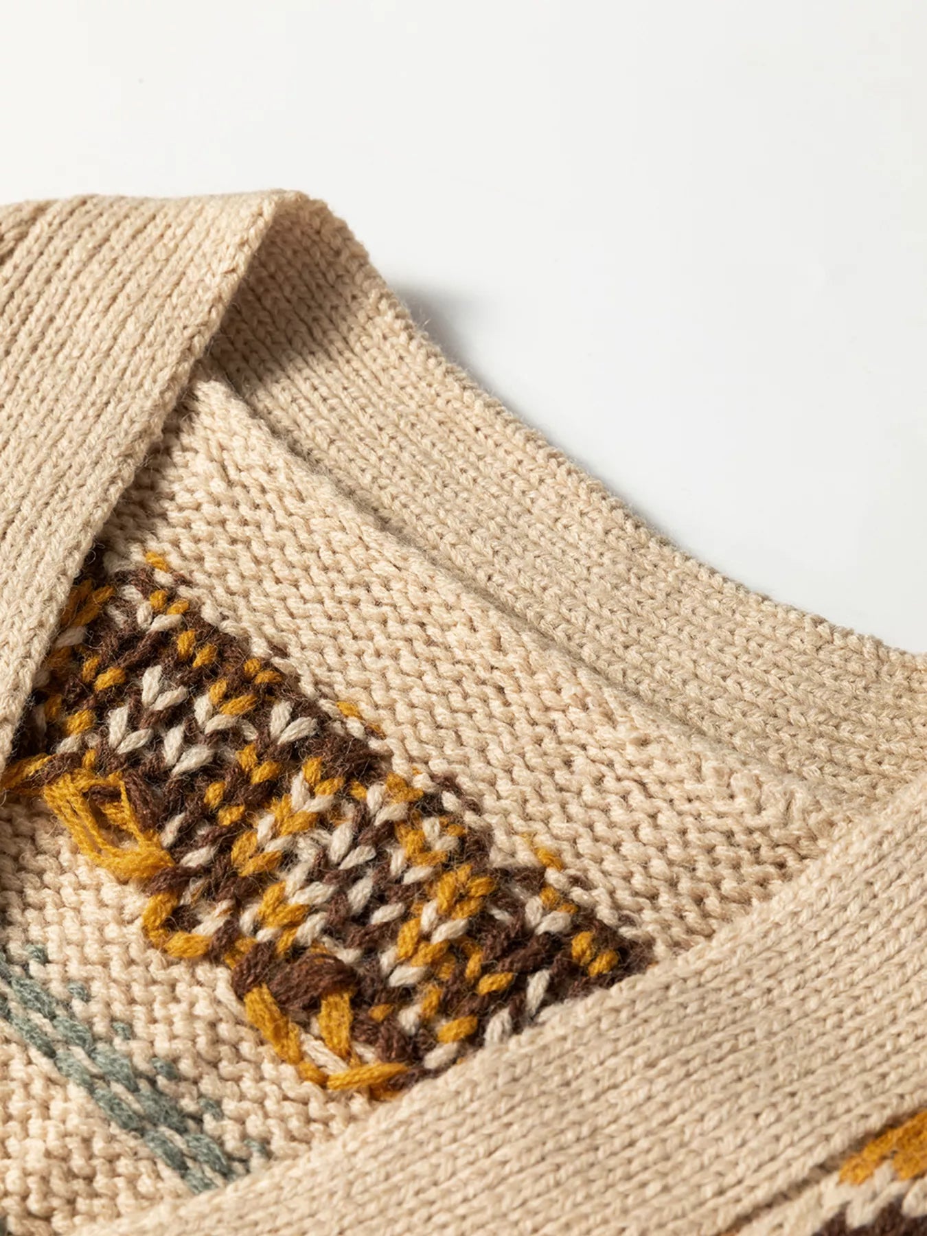 Western Pattern Knitted Button V Neck Cardigan Sweater OutfitFlow
