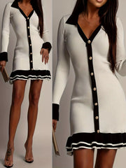 Ribbed Knit Contrast Trim Sweater Dress OutfitFlow
