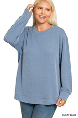 Zenana Full Size Raised Rib Round Neck Long Sleeve Top Plus Size OutfitFlow