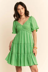 Davi & Dani Jacquard Checker Smocking Tiered Dress OutfitFlow