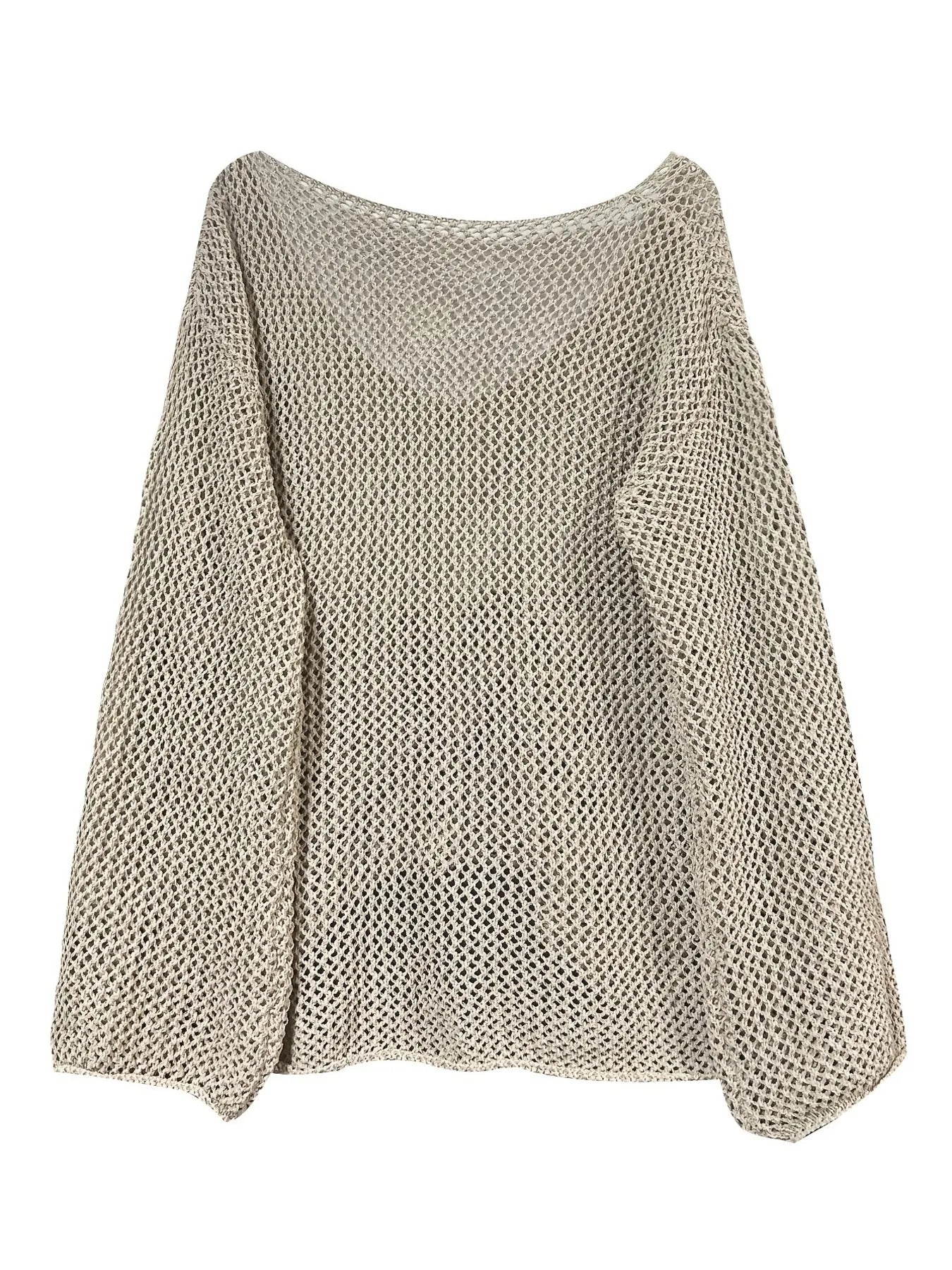 Openwork Long Sleeve Knit Cover Up OutfitFlow