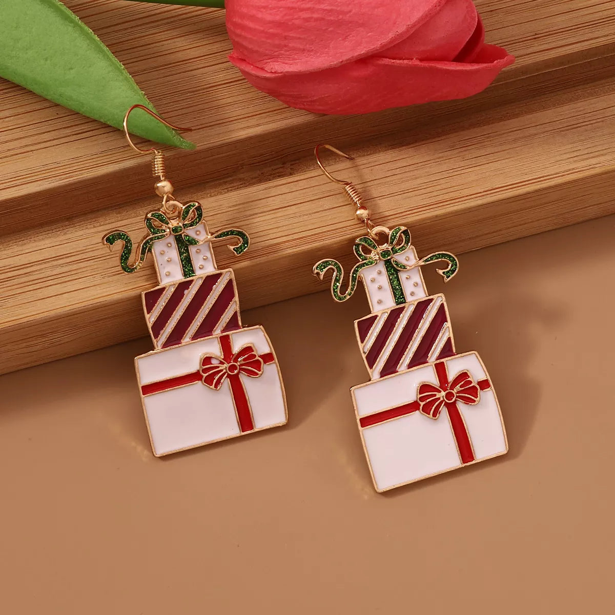 Christmas Gift Box Dangle Earrings White onesize OutfitFlow