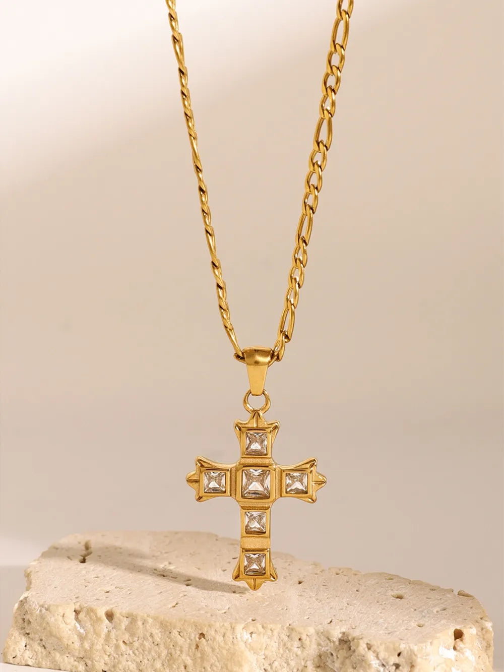 Stainless Steel Zircon Cross Pendant Necklace White One Size OutfitFlow