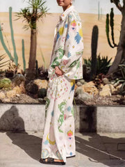 Printed Button Up Shirt and Pants Set OutfitFlow