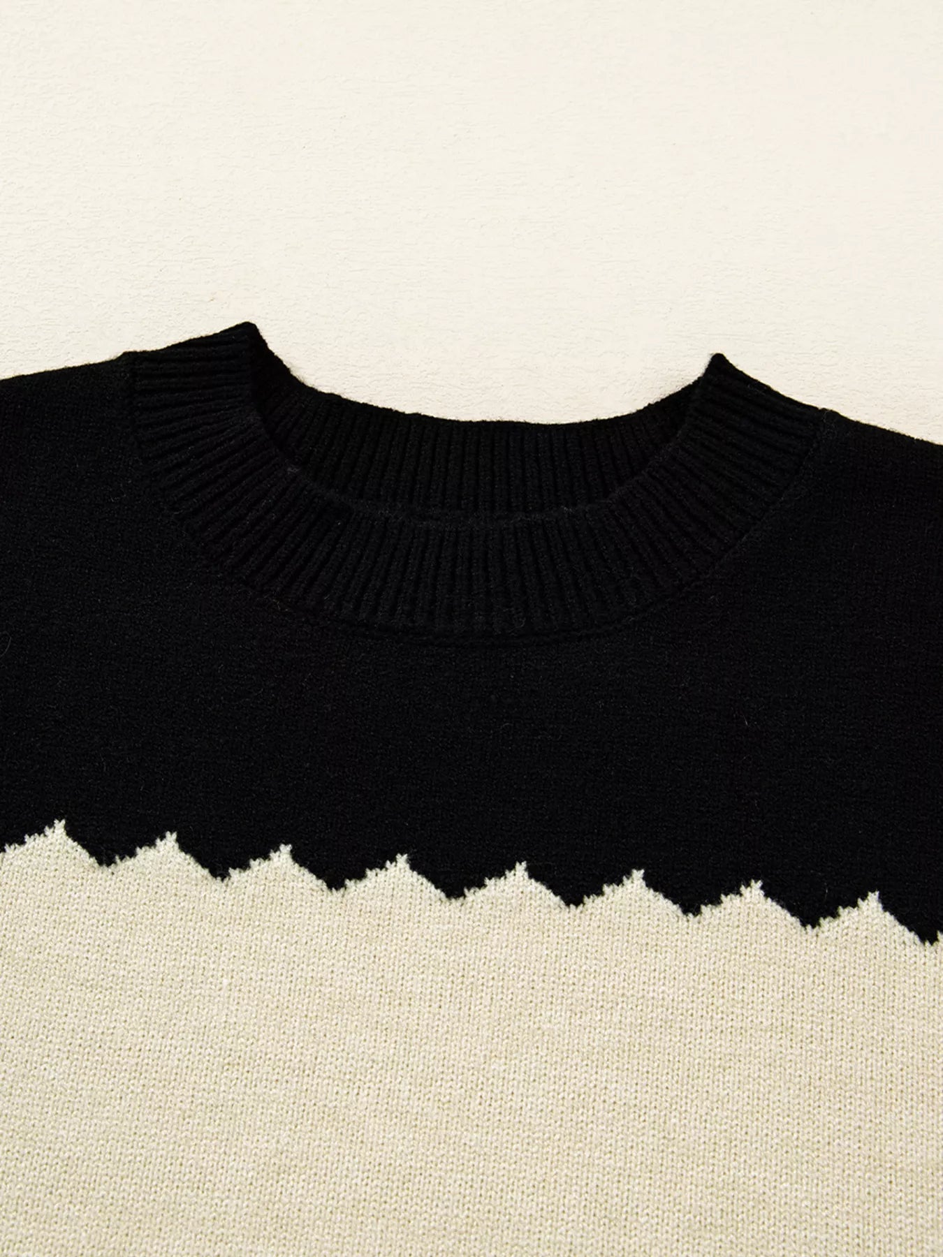 Color Block Crew Neck Drop Shoulder Sweater OutfitFlow