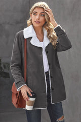 Pocketed Button Up Collared Neck Coat Dark Gray OutfitFlow