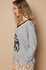 POL Lace Flower Patch Long Sleeve T-Shirt OutfitFlow