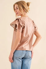 And The Why Faux Leather Ruffle Sleeves V Neck Top OutfitFlow