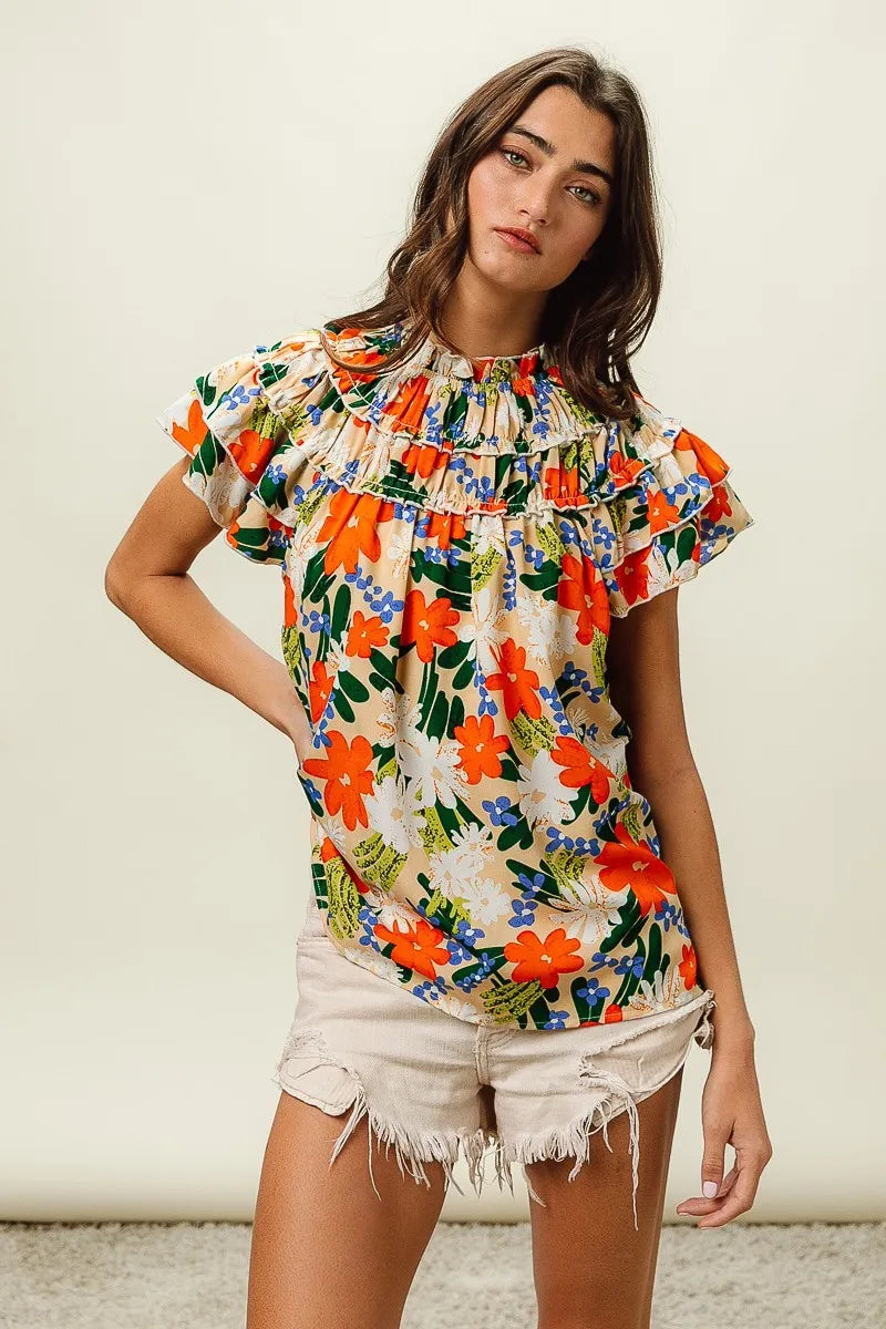 BiBi Multi Color Floral Print Woven Top OutfitFlow