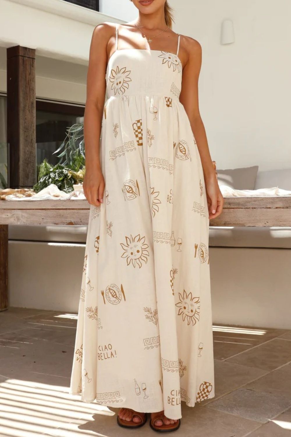 Printed Square Neck Maxi Cami Dress OutfitFlow