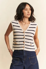 Davi & Dani Sleeveless Cropped Striped Sweater Knit Vest Top OutfitFlow