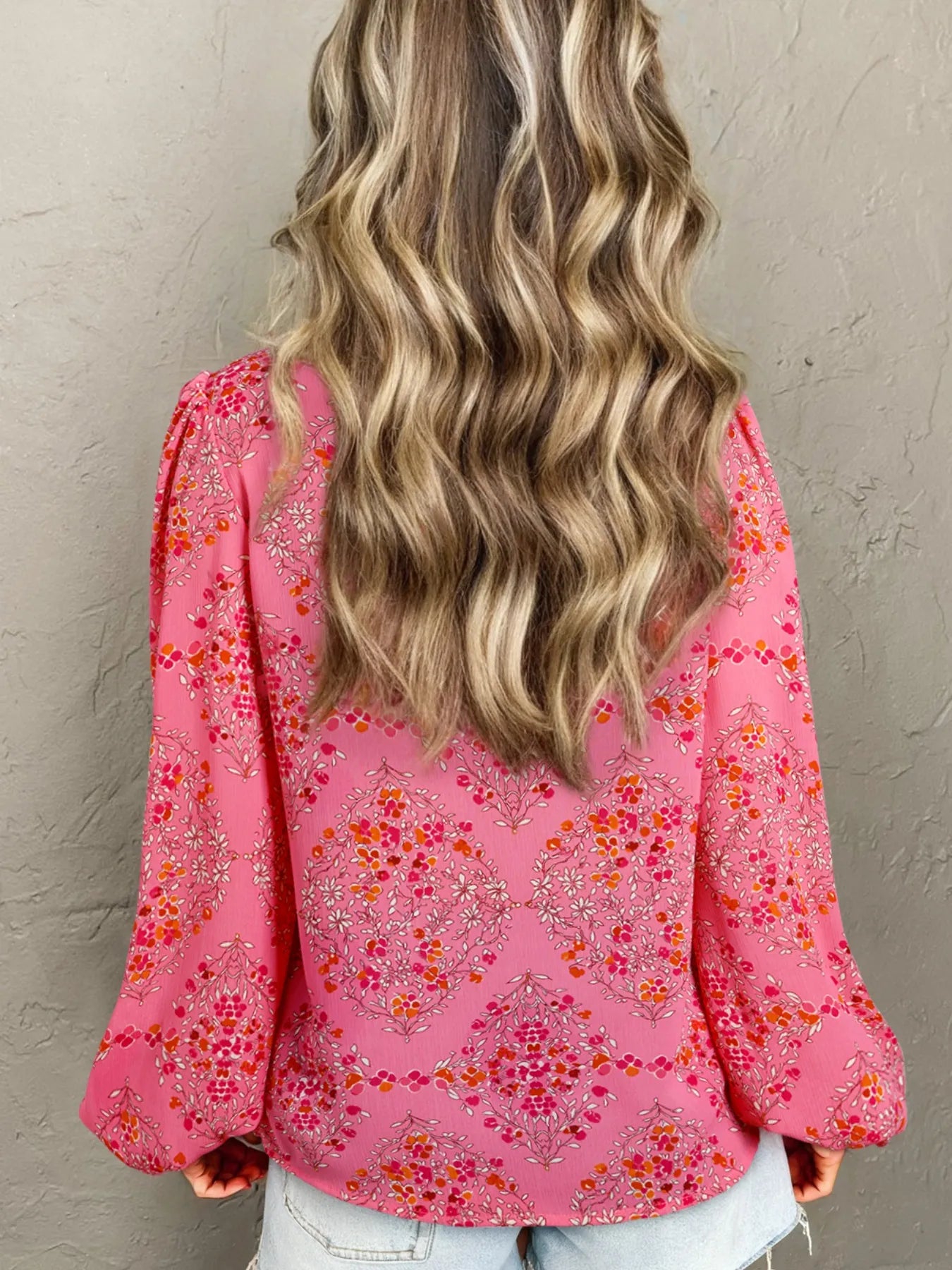 Floral Print Lantern Sleeve Loose Shirt OutfitFlow
