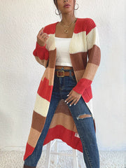 Striped Color Block Open Front Knit Cardigan Trendsi