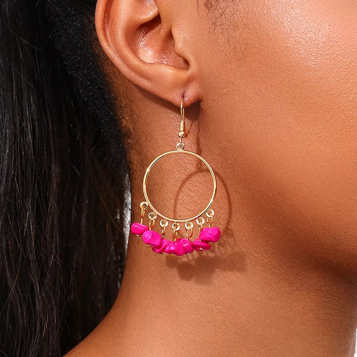 18K Gold-Plated Hoop Earrings with Tassel Beads OutfitFlow