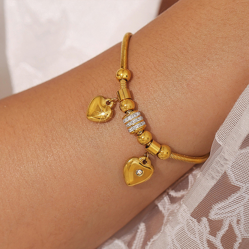 Outfit Flow - 18K Gold-Plated Rhinestone Heart Charm Bracelet