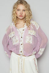 POL Vintage Washed Crochet Hoodie Jacket With Patchwork LAVENDER MULTI OutfitFlow
