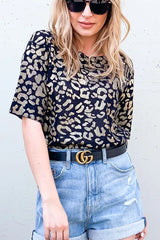 And The Why Leopard Foil Printed Half Sleeve Summer Sweater OutfitFlow