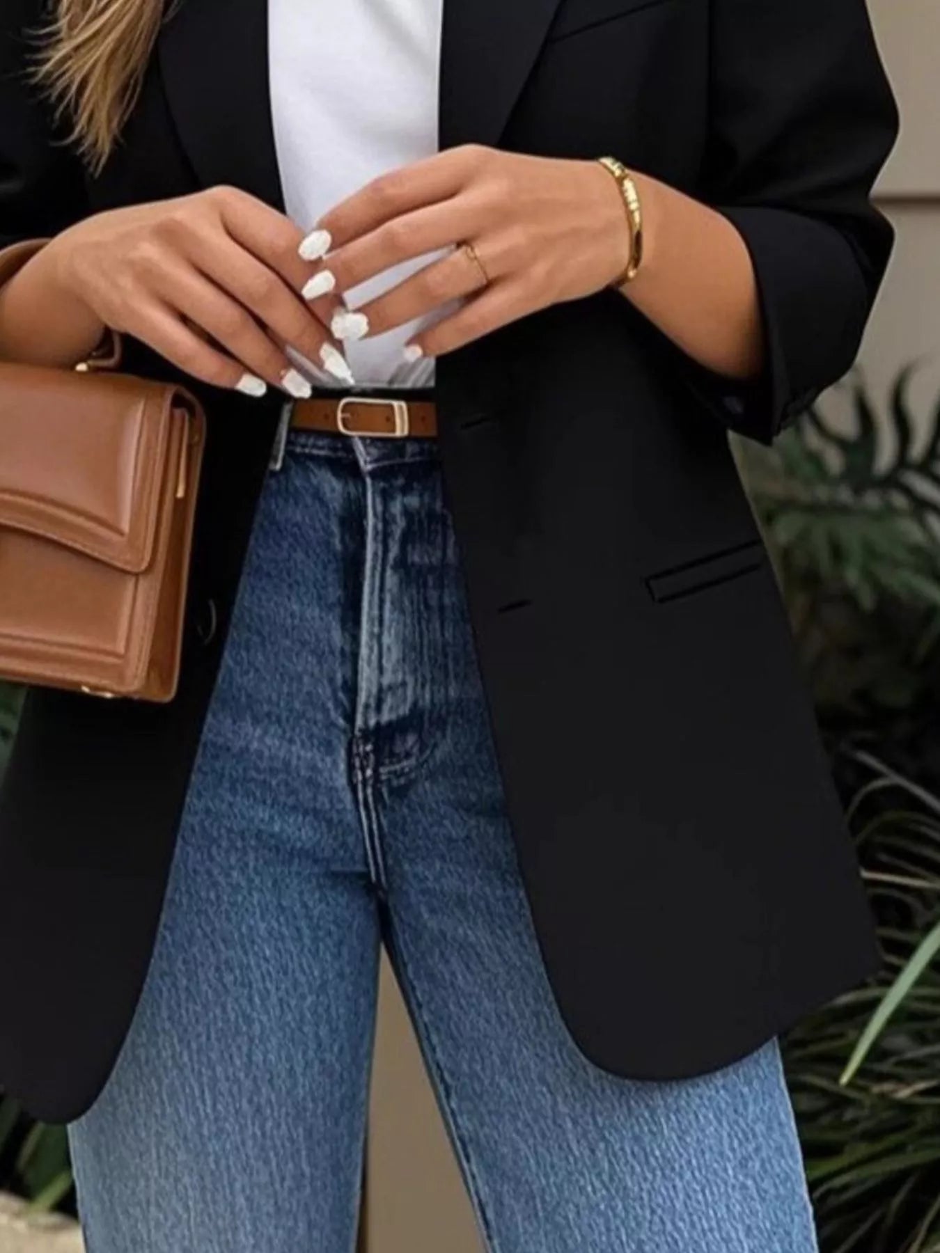 Lapel Collar Long Sleeve Blazer OutfitFlow