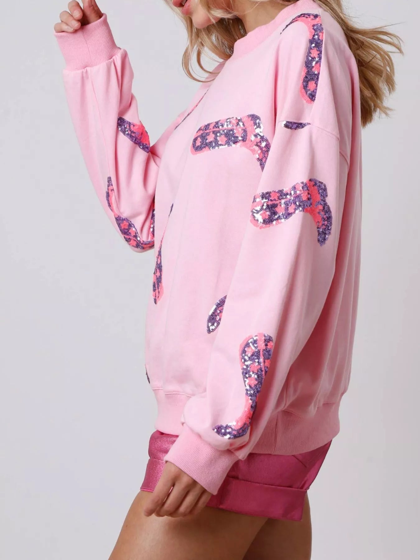 Sequin Boot Crewneck Sweatshirt OutfitFlow