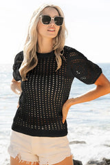 BiBi Crochet Lace Top With Puff Sleeves BLACK OutfitFlow