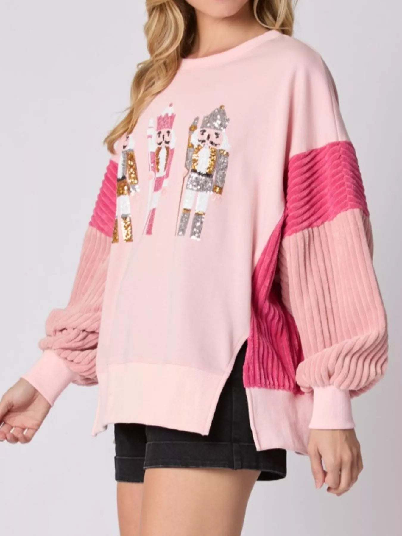 Nutcracker Long Sleeve Sweatshirt with Side Slit OutfitFlow