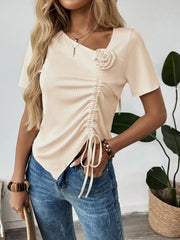 Flower Drawstring Ruched Front Top OutfitFlow