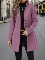 Button Up Long Sleeve Coat Purple Trendsi
